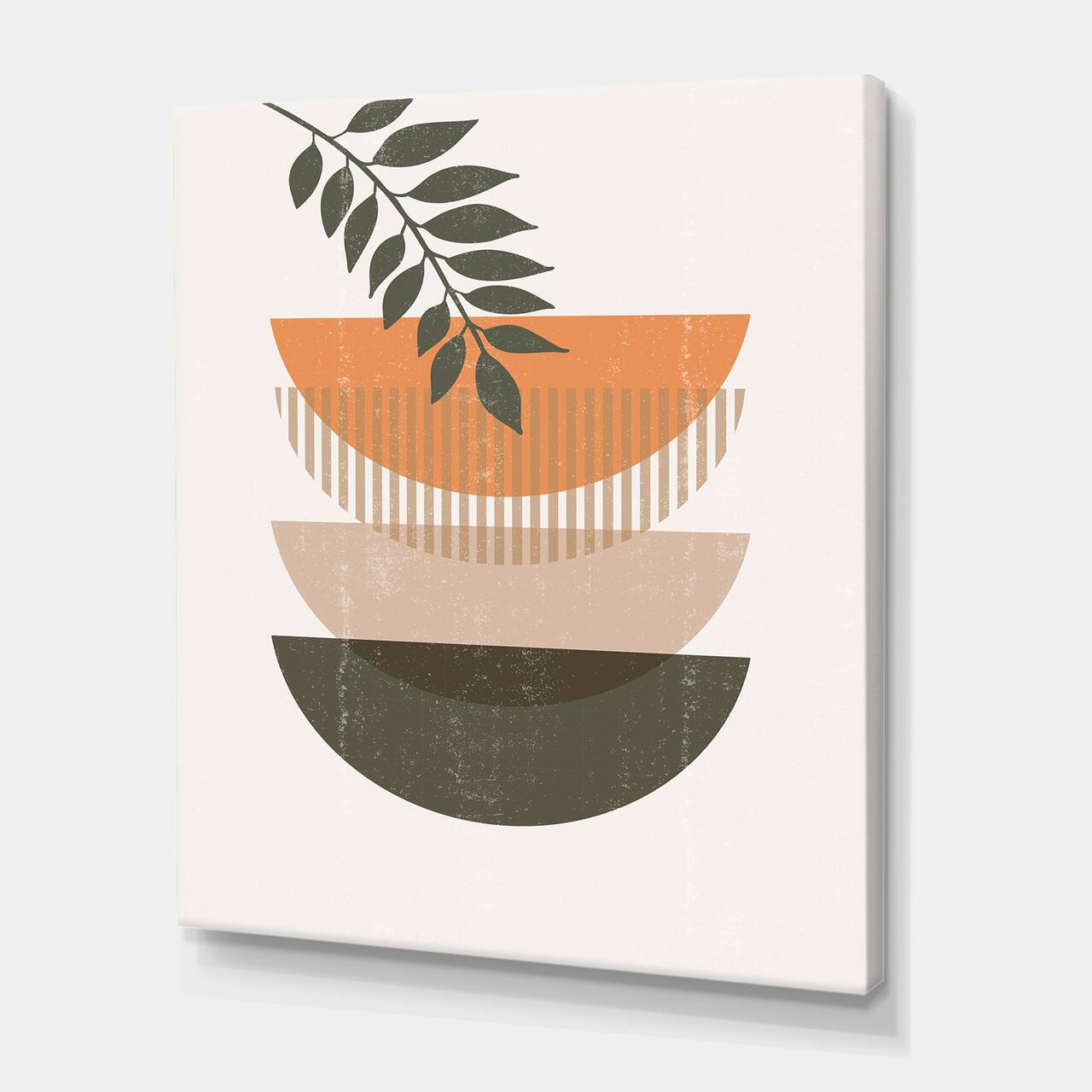 Designart - Abstract Geometrical Sun and Moon With Leaf II - Modern Canvas Wall Art Print